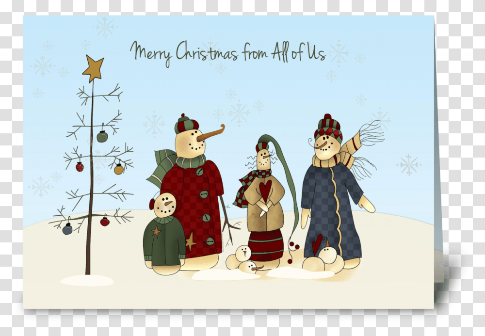 Snowmen Group Winter Scene Greeting Card Christmas Card, Person, Drawing, People Transparent Png