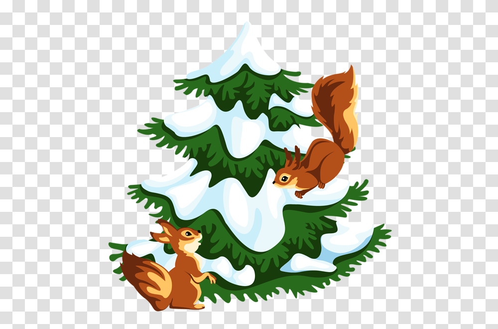 Snowy Tree With Squirrels, Plant, Ornament, Christmas Tree, Pine Transparent Png