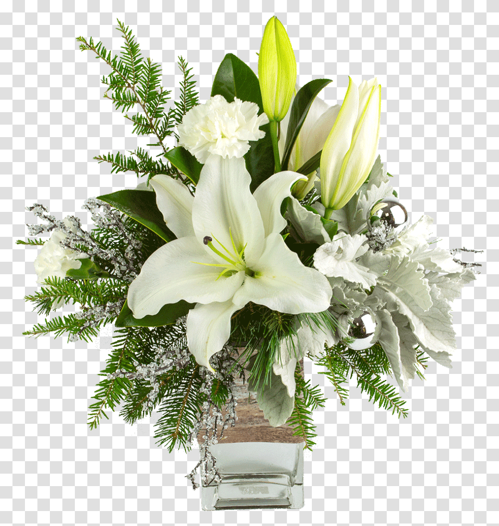 Snowy White Bouquet Lily, Plant, Flower, Blossom, Flower Arrangement Transparent Png