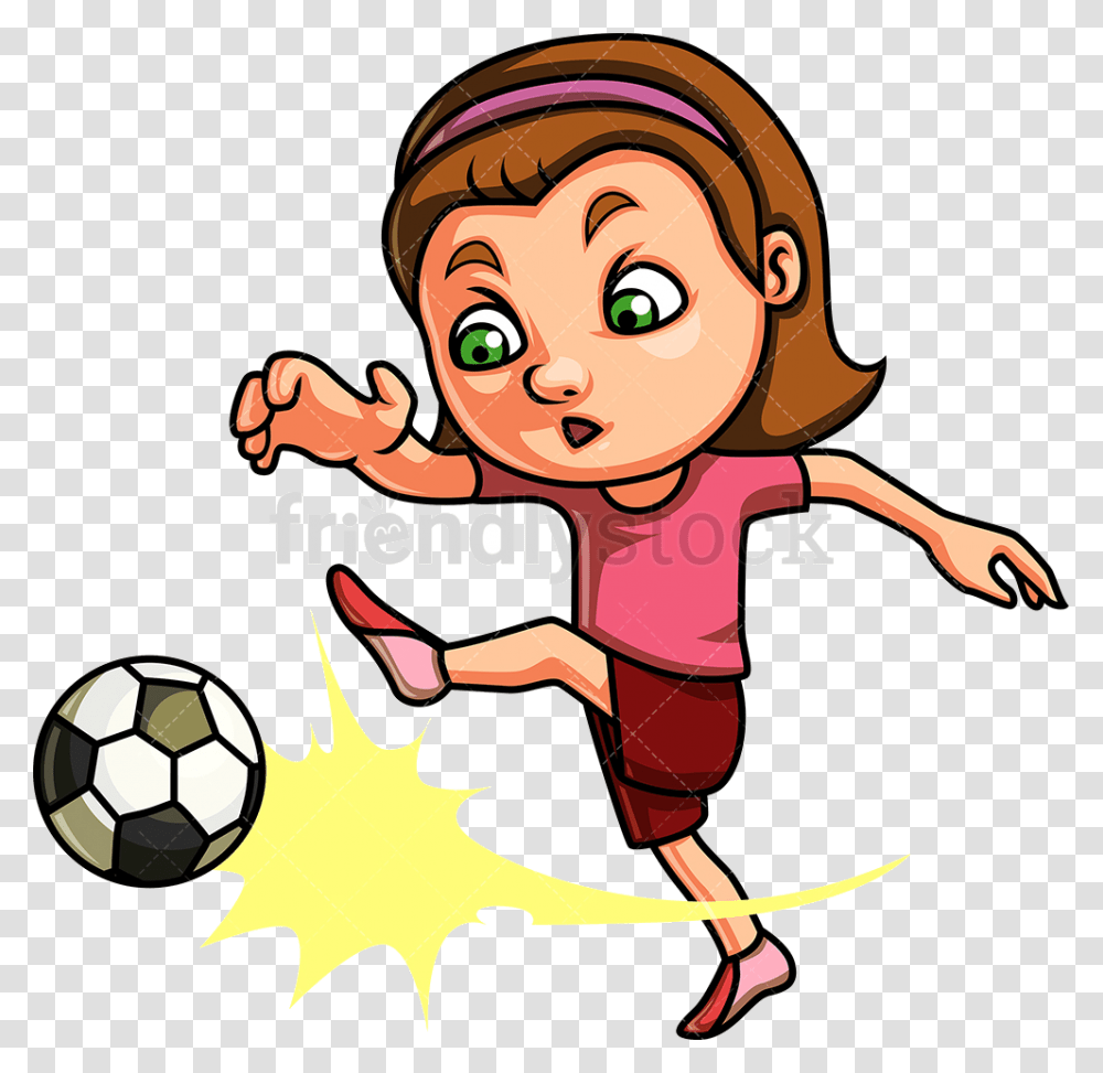 Soccer Little Girl Playing Cartoon Girl Kicking Soccer Ball, Football, Team Sport, Person, People Transparent Png