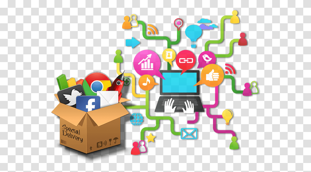 Social Icons Digital Marketing And Promotion, Pac Man, Box, Carton, Cardboard Transparent Png