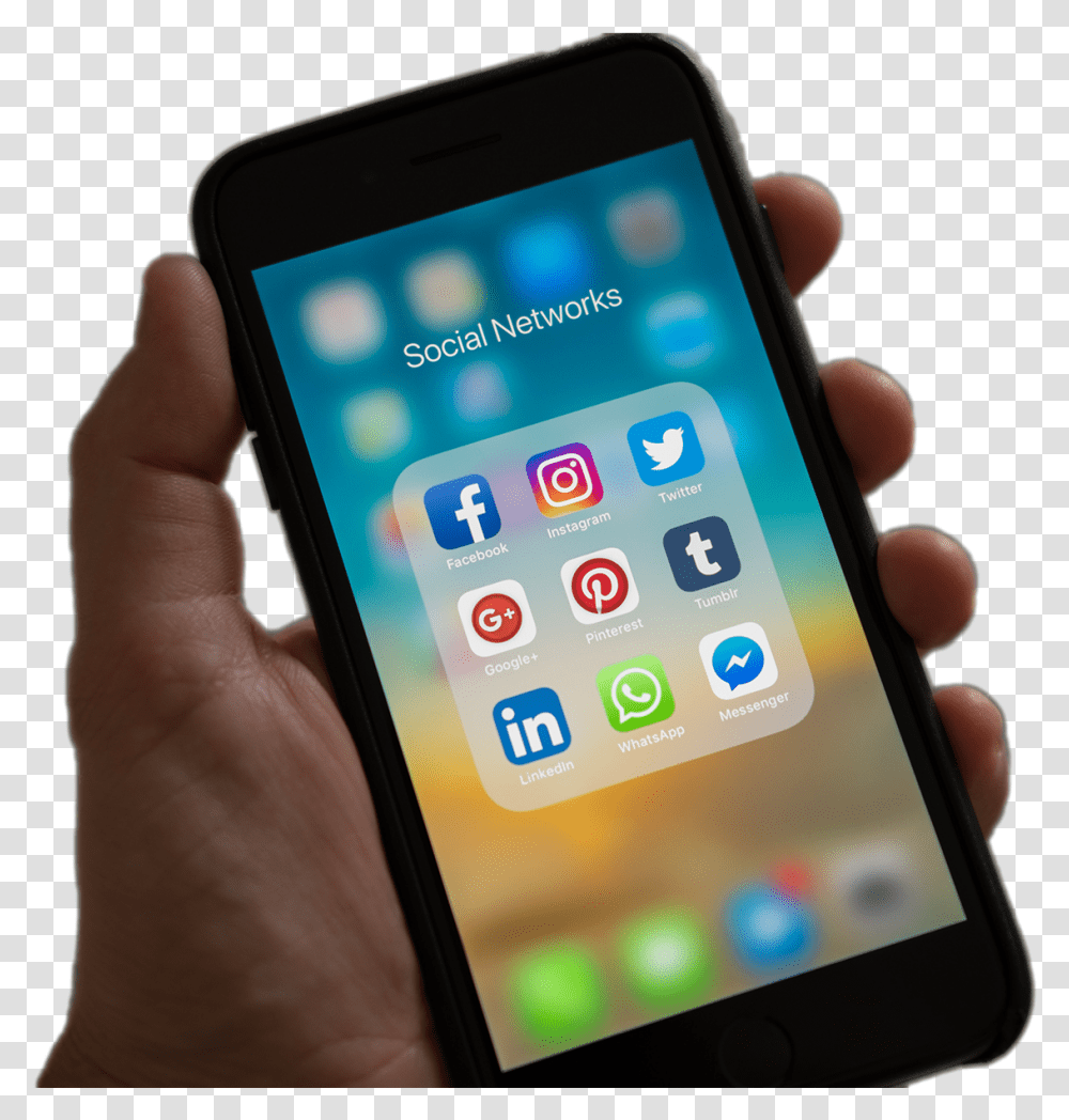 Social Media Icons On Phone, Mobile Phone, Electronics, Cell Phone, Person Transparent Png