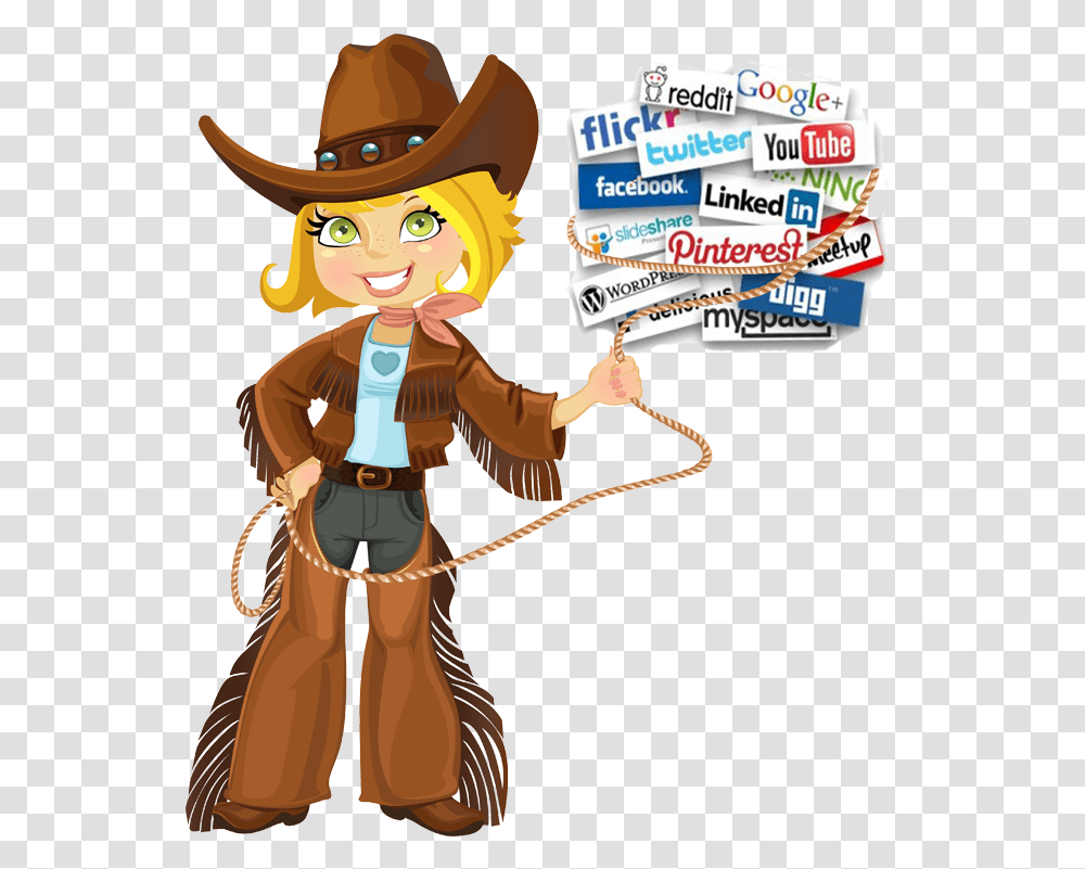 Social Media Learn How Western Cowgirl Cartoon, Person, Hat Transparent Png