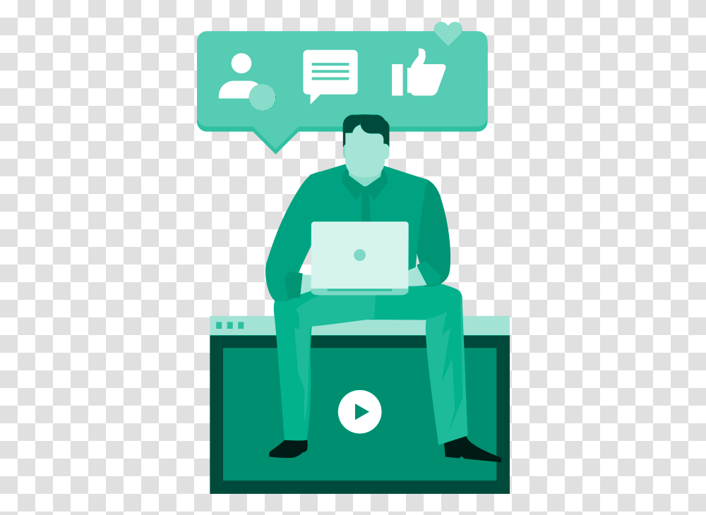 Social Proof Illustration Icon Man Sitting On Monitor Edgetheory Llc, Person, Word, Box Transparent Png