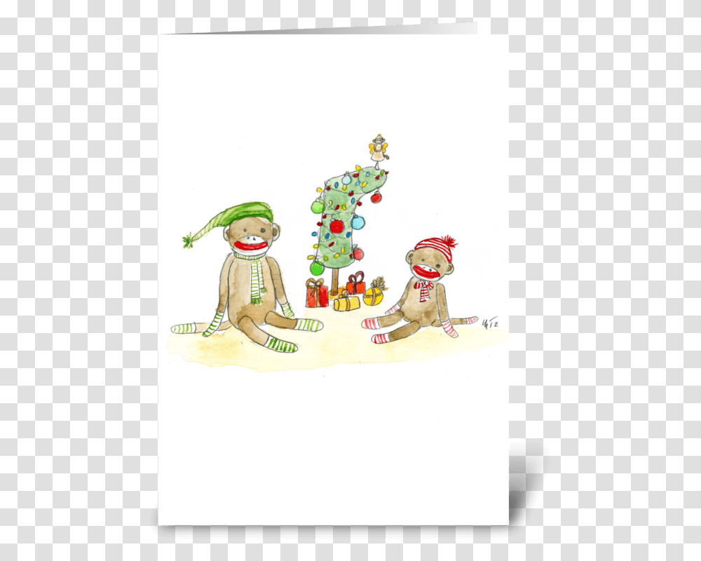 Sock Monkey Christmas Greeting Card Cartoon, Animal, Pet, Doodle Transparent Png