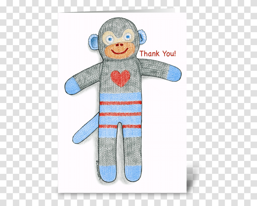 Sock Monkey Thank You Greeting Card Cartoon, Doll, Toy, Cross Transparent Png
