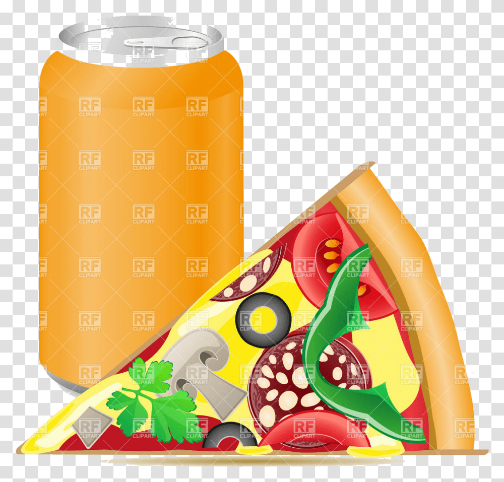 Soda Pizza And Aluminum Cans With Vector Image Illustration Pizza And Pop Clip Art, Food, Tin, Cylinder, Dairy Transparent Png