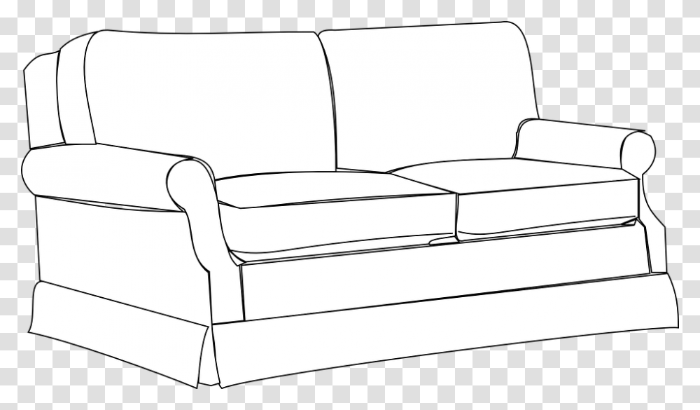Sofa Couch Furniture Home Room Interior House Clipart Black And White Couch, Chair, Rug, Cushion Transparent Png
