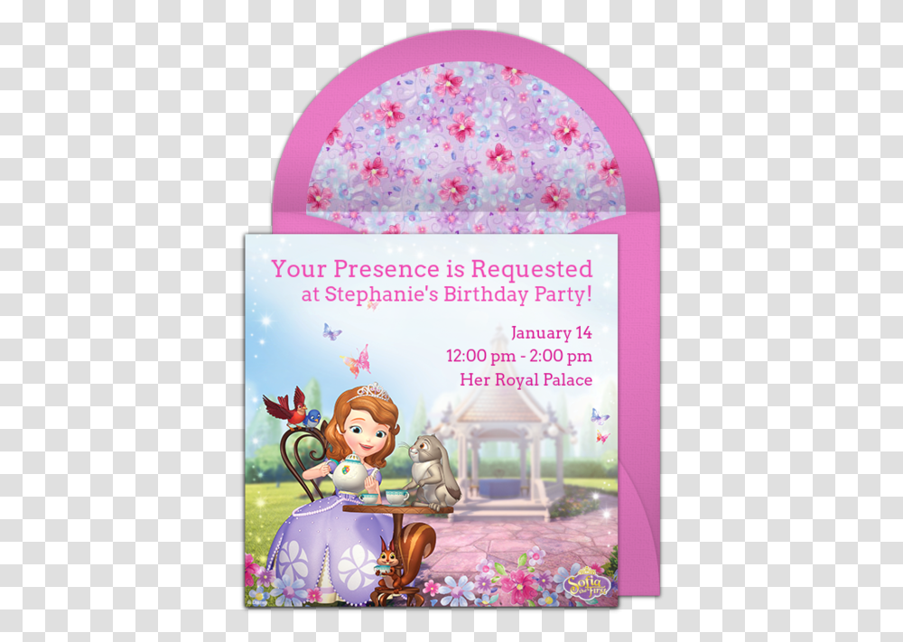 Sofia The First Invitation Ideas, Greeting Card, Mail, Envelope, Paper Transparent Png
