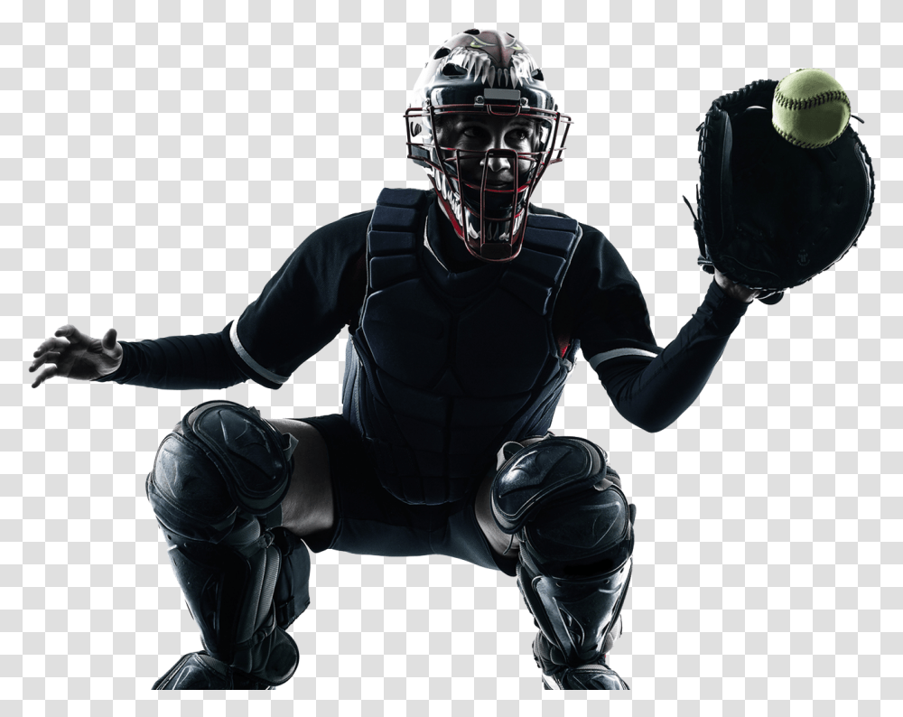 Softball Catcher, Helmet, Apparel, Person Transparent Png