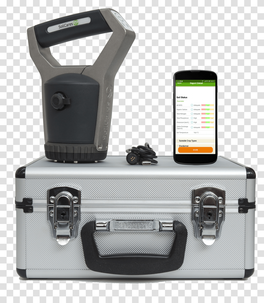 Soilcares Scanner With Npk App Screen Soilcares Scanner, Mobile Phone, Electronics, Cell Phone, Bag Transparent Png