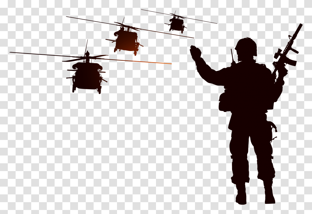 Soldier And Helicopter Silhouette, Person, Human, Flying, Bird Transparent Png