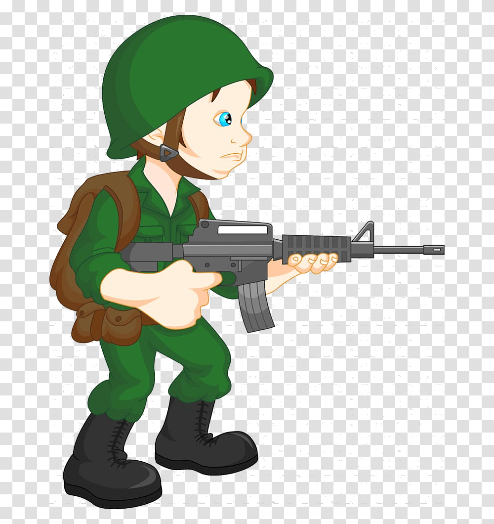 Soldier Holding Assault Rifle Illustration Cartoon Soldier Cartoon, Person, Human, Gun, Weapon Transparent Png