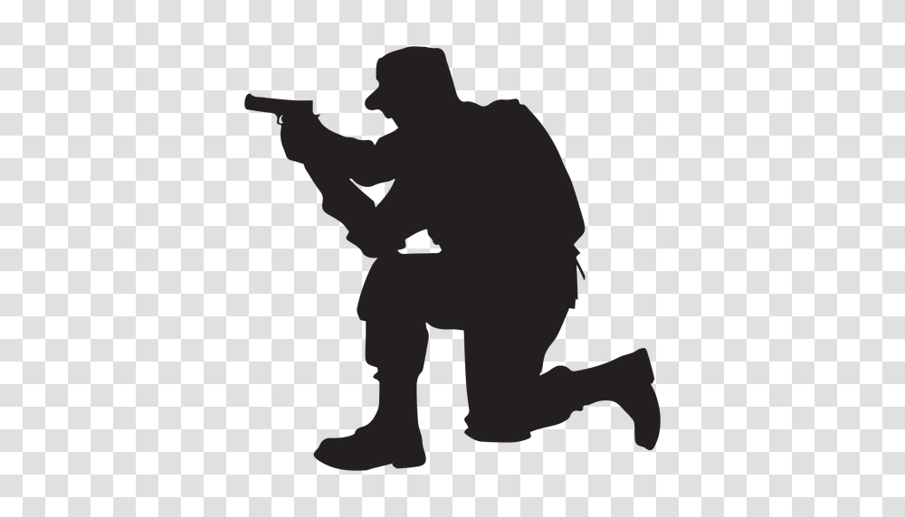 Soldier Kneel Aiming Silhouette, Person, Human, Kneeling Transparent Png