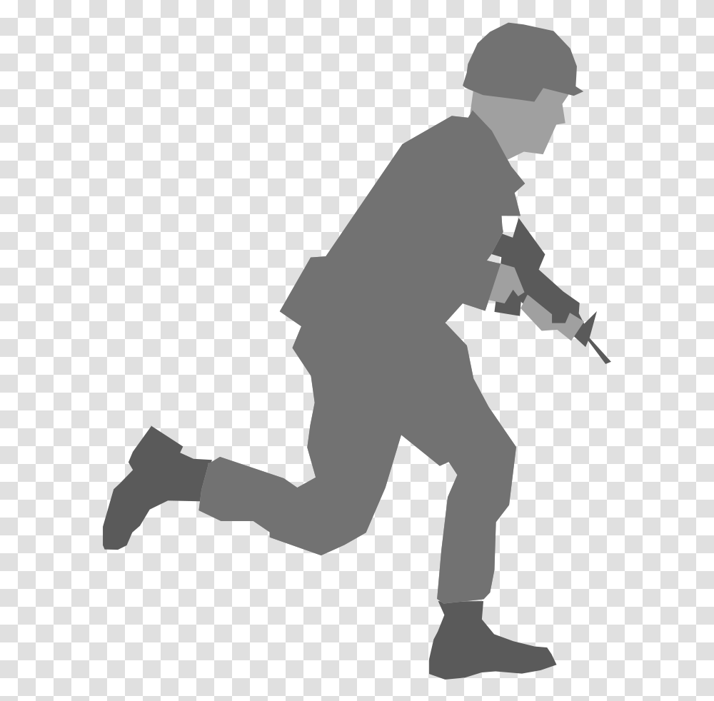 Soldier Running With Gun, Person, Human, Silhouette, Kneeling Transparent Png
