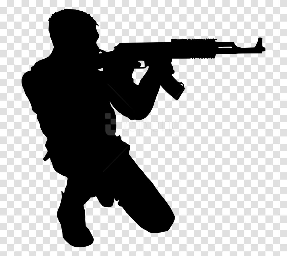 Soldier Silhouette Background, Person, Human, Kneeling, Gun Transparent Png