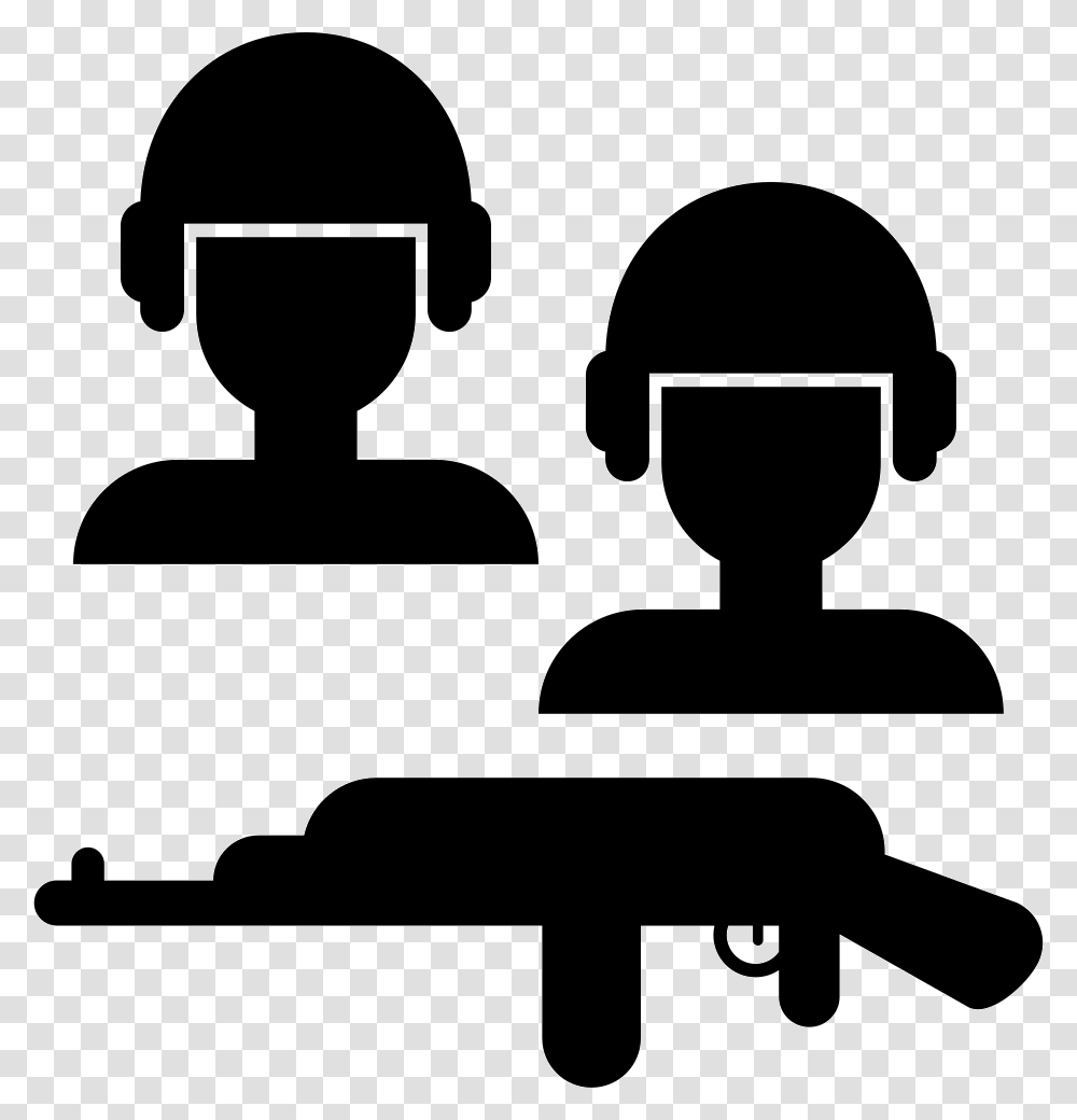Soldiers And A Weapon Armamento, Silhouette, Stencil, Electronics, Cushion Transparent Png