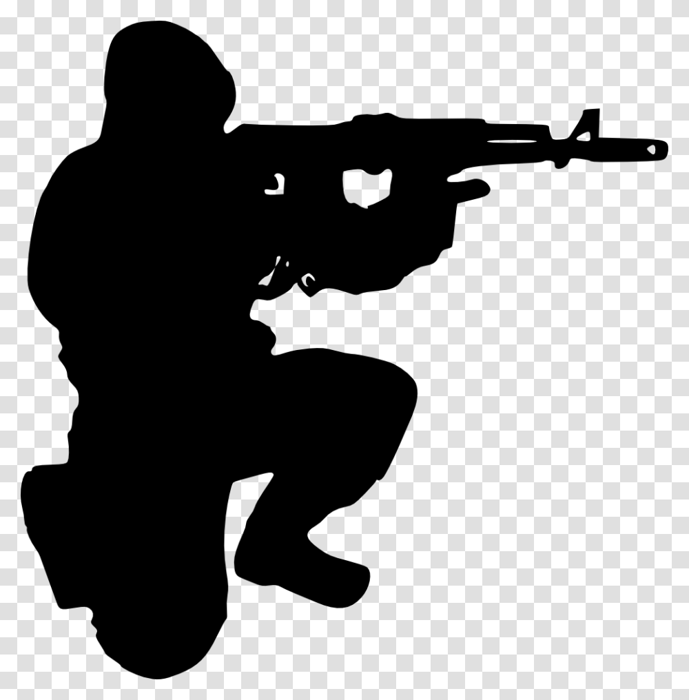 Soldiers Clipart Background Soldier Black And White, Person, Human, Kneeling, Silhouette Transparent Png