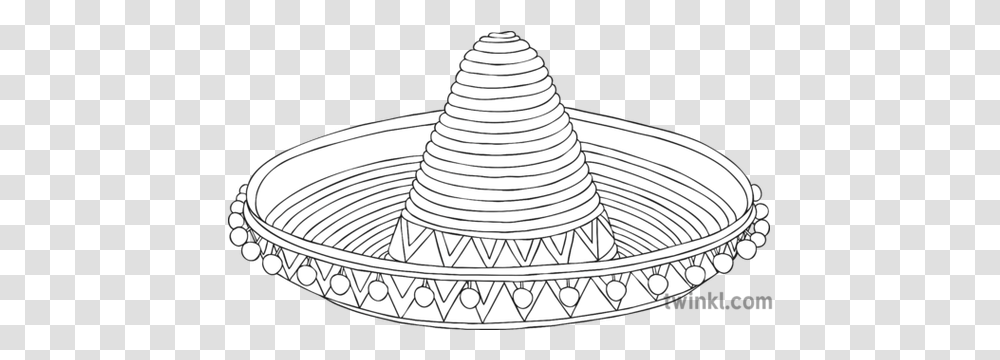 Sombrero Black And White Illustration Twinkl Line Art, Clothing, Apparel, Hat Transparent Png