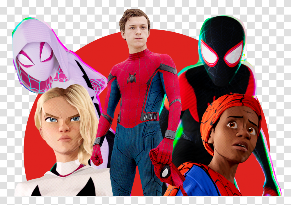 Sony Finally Untangles Its Spider Web Spider Man Into The Spider Verse Miles Gwen And Tom, Person, Human, Costume Transparent Png