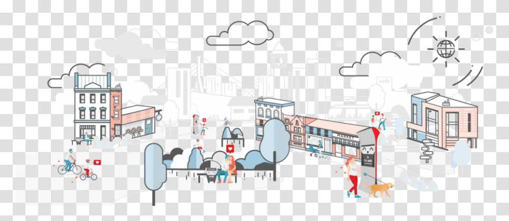 Soofa Smart Cityscape Graphic Cartoon, Plot, Vehicle, Transportation, Building Transparent Png