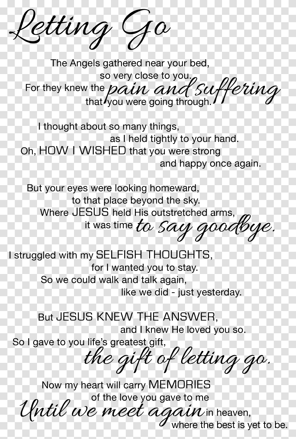 Sorry I Love You Mom Poems Gift Of Letting Go Poem, Gray, World Of Warcraft Transparent Png