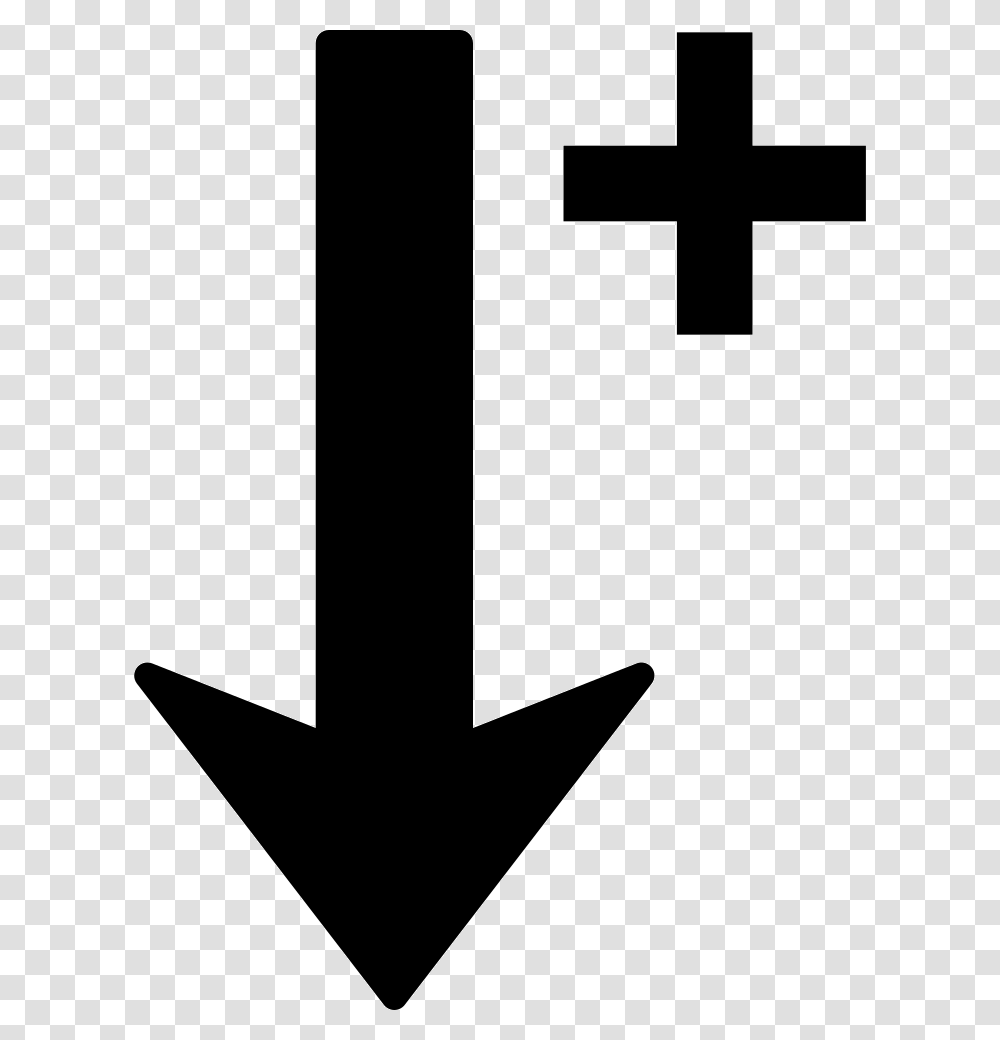 Sort Down Arrow With Plus Sign Arrow With A Plus, Cross, Stencil, Emblem Transparent Png