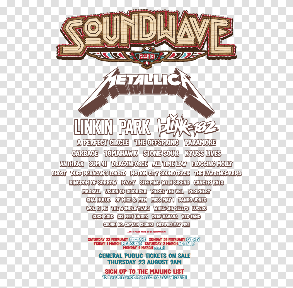 Soundwave Music Festival Metallica, Poster, Advertisement, Flyer, Paper Transparent Png