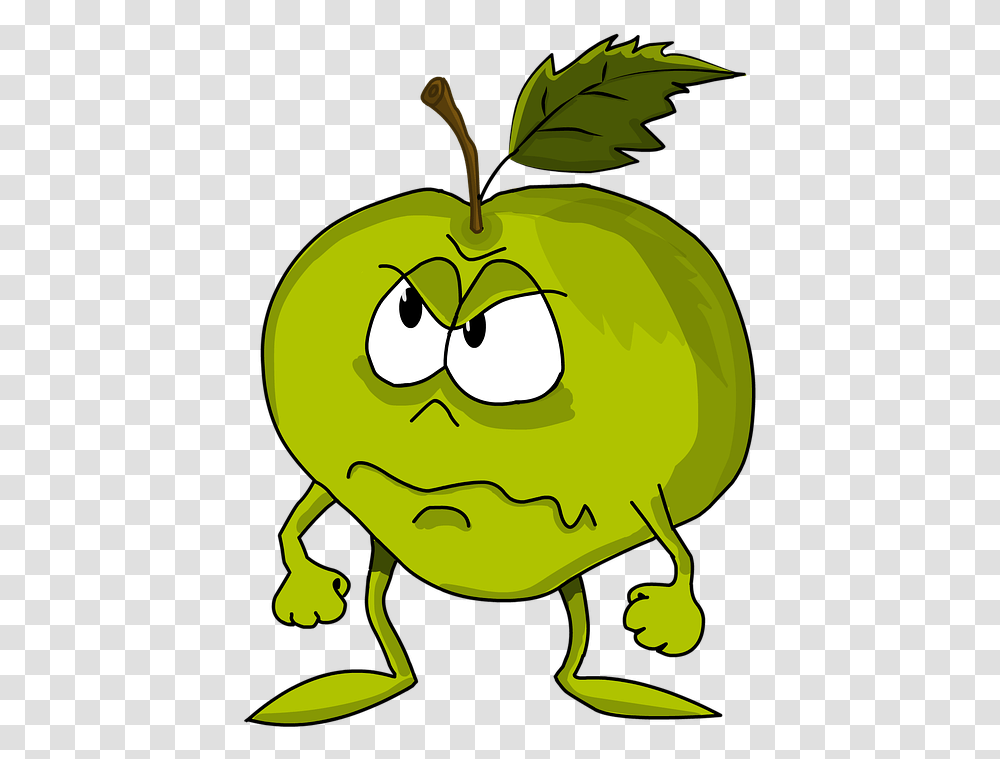 Sour Apple Cartoon, Green, Plant, Leaf, Fruit Transparent Png