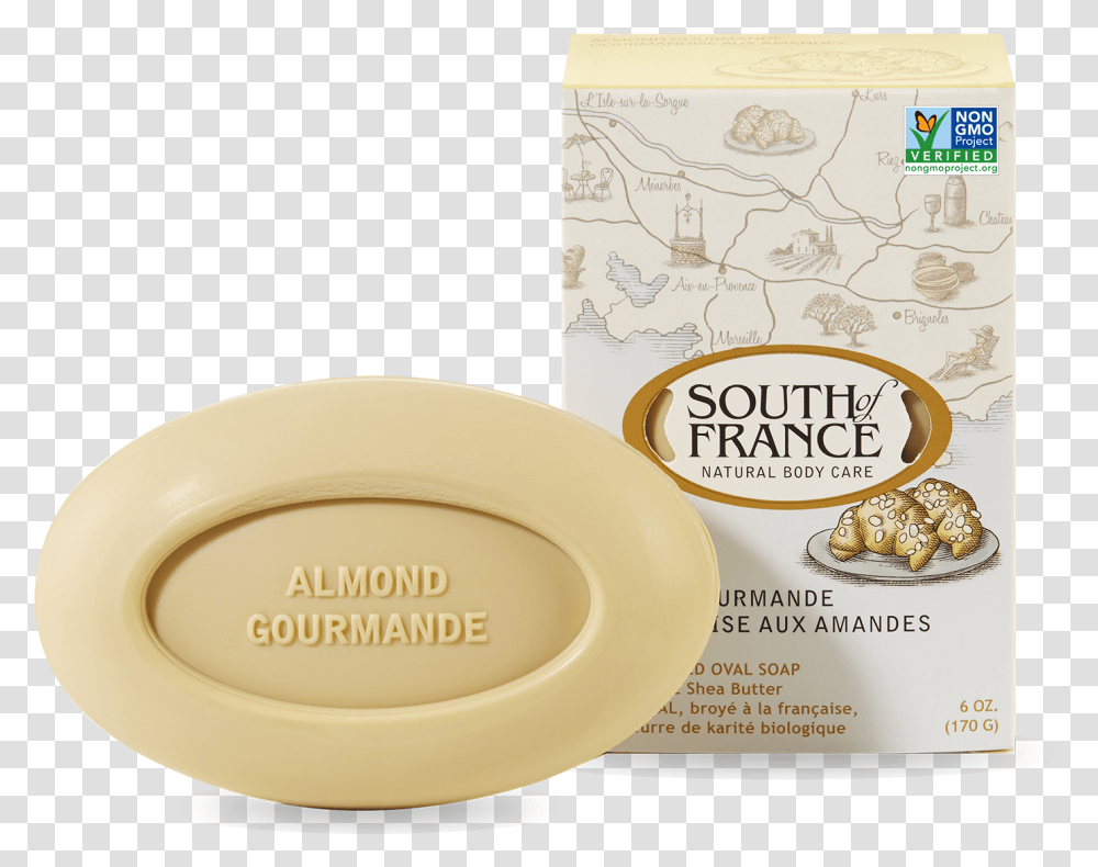 South Of France Soap Almond Download South Of France Almond Soap, Tape, Plant, Gold Transparent Png