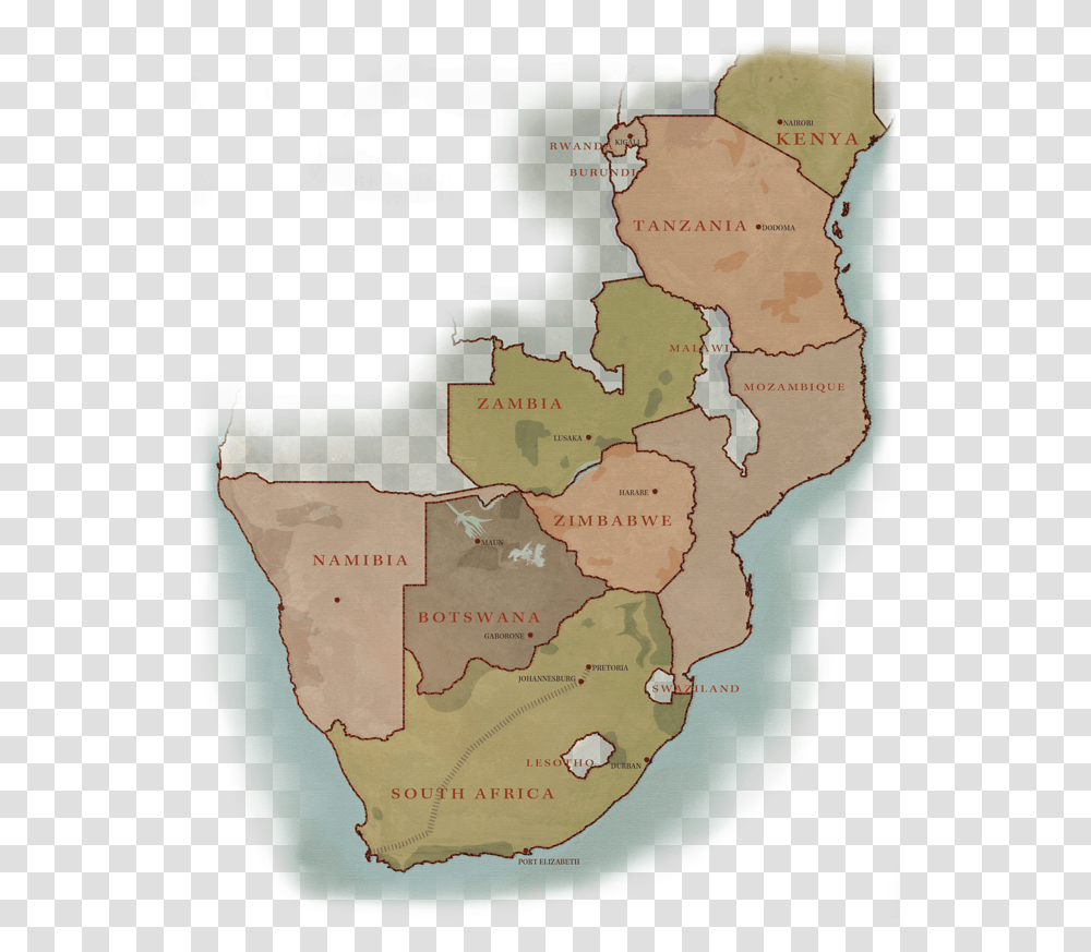 Southern Africa Safari Destinations Map Atlas, Diagram, Plot, Poster, Advertisement Transparent Png