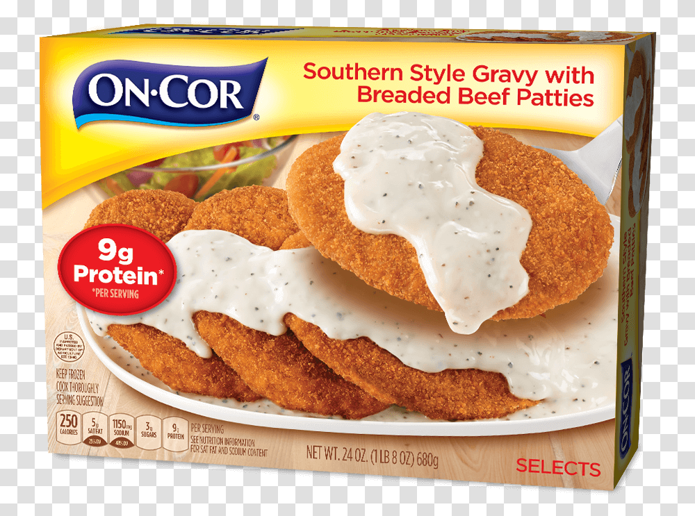 Southern Style Gravy With Breaded Beef Patties Encore Frozen Dinners, Burger, Food, Egg, Ice Cream Transparent Png