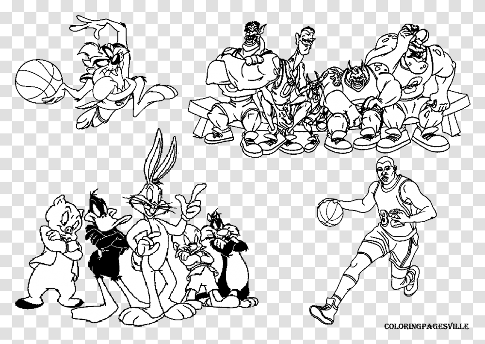 Space Jam Free Coloring Pages Clip Art Looney Tunes Basketball Coloring Pages, Person, Human, Doodle, Drawing Transparent Png