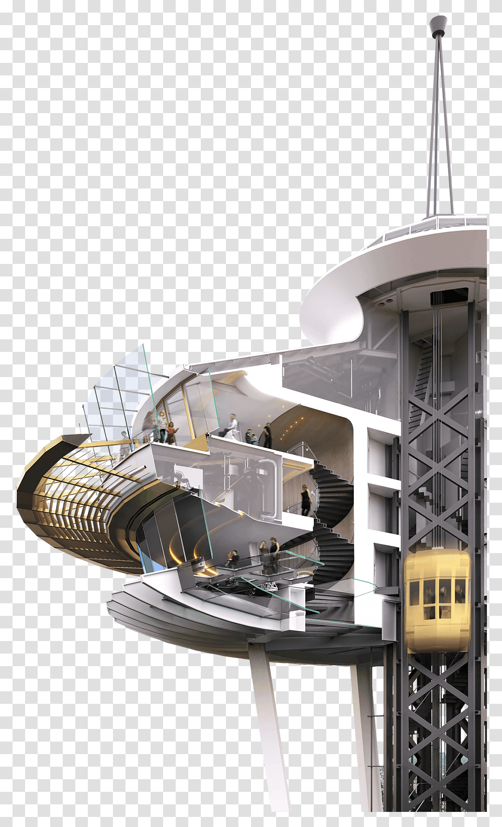 Space Needle Cutaway Image Space Needle, Handrail, Banister, Person, Human Transparent Png