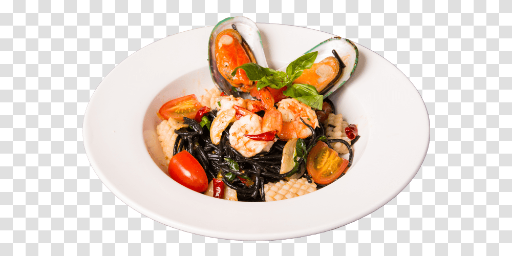 Spaghetti Black Ink Seafood Cacciucco, Dish, Meal, Platter, Lunch Transparent Png