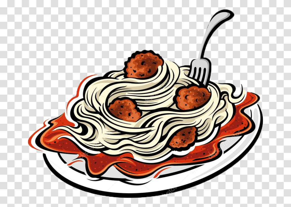 Spaghetti Clipart Spaghetti And Meatballs Clipart Black And White, Dish, Meal, Food, Platter Transparent Png