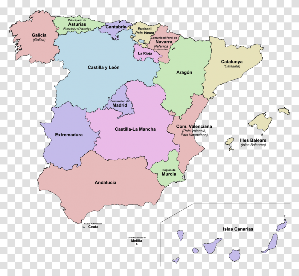 Spain Autonomous Communities, Map, Diagram, Atlas, Plot Transparent Png