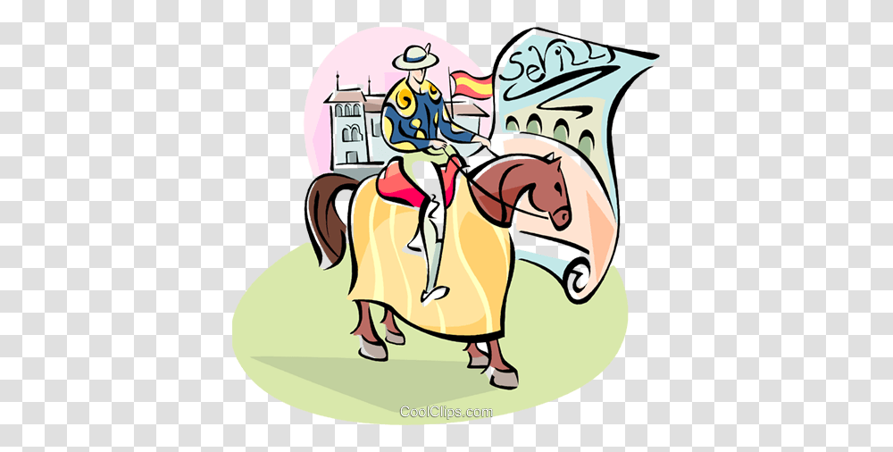 Spanish Man On Horseback In Seville Royalty Free Vector Clip Art, Knight, Drawing, Doodle, Bullfighter Transparent Png