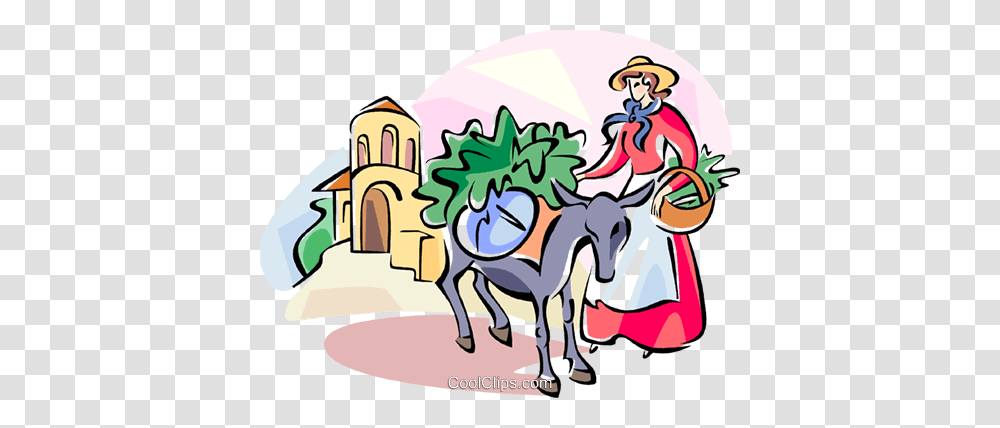 Spanish Woman With A Donkey Royalty Free Vector Clip Art, Animal, Mammal, Doctor, Drawing Transparent Png