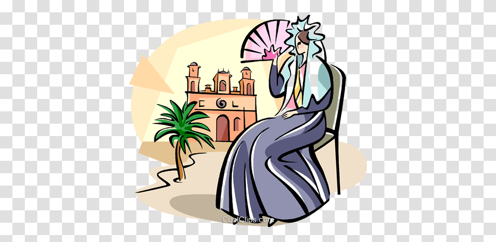 Spanish Woman With A Fan Royalty Free Vector Clip Art Illustration, Comics, Book, Manga, Drawing Transparent Png