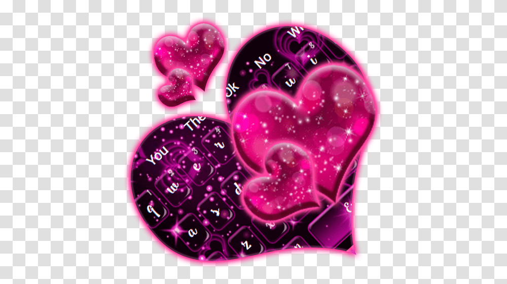 Sparkling Neon Pink Love Keyboard Theme Neon Heart Clipart, Light, Purple, Glitter Transparent Png