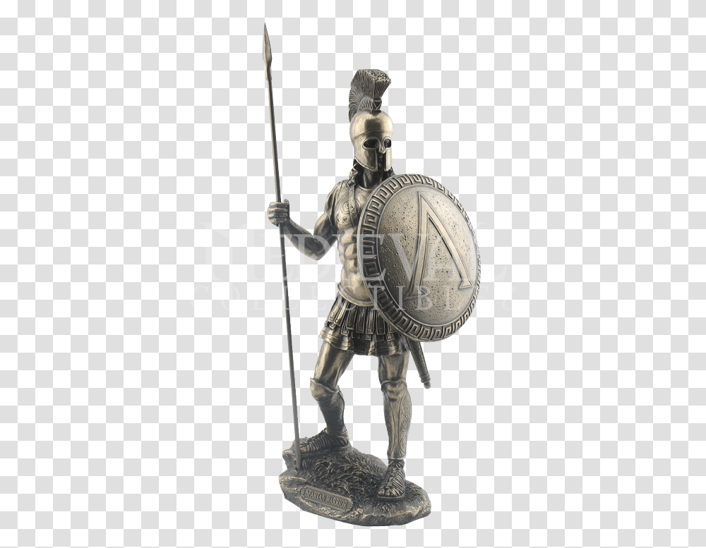 Spartan Warrior With Spear And Hoplite Shield Statue Roman Spear And Shield, Armor, Person, Human, Clock Tower Transparent Png