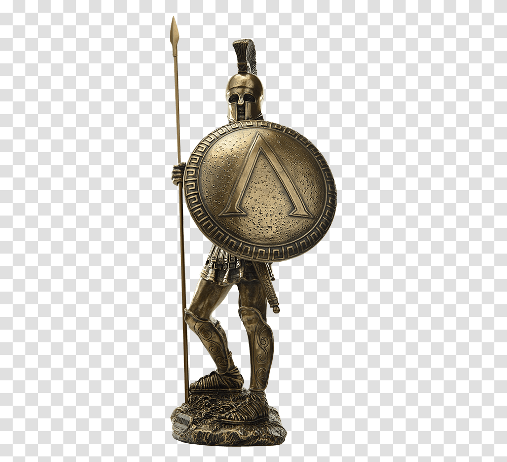 Spartan Warrior With Spear And Hoplite Shield Statue Statue, Armor, Wristwatch, Clock Tower, Architecture Transparent Png
