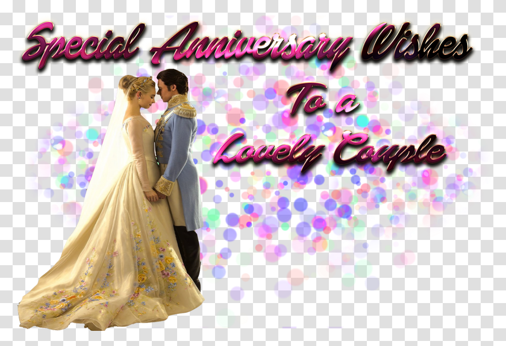 Special Anniversary Wishes To A Couple Free Images Kit And Cinderella Wedding, Person, Wedding Gown, Robe Transparent Png