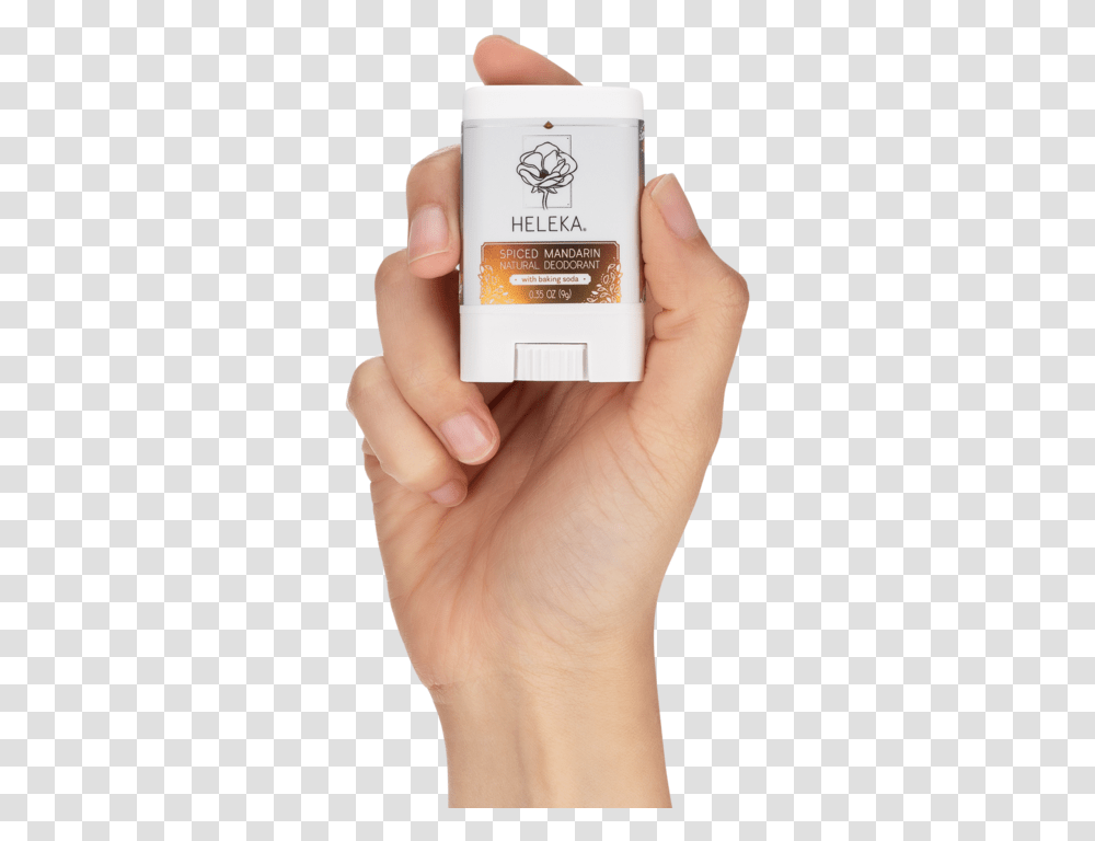 Spiced Mandarin Mini Natural Deodorant With Baking Soda Cigarette, Person, Human, Bottle, Cosmetics Transparent Png
