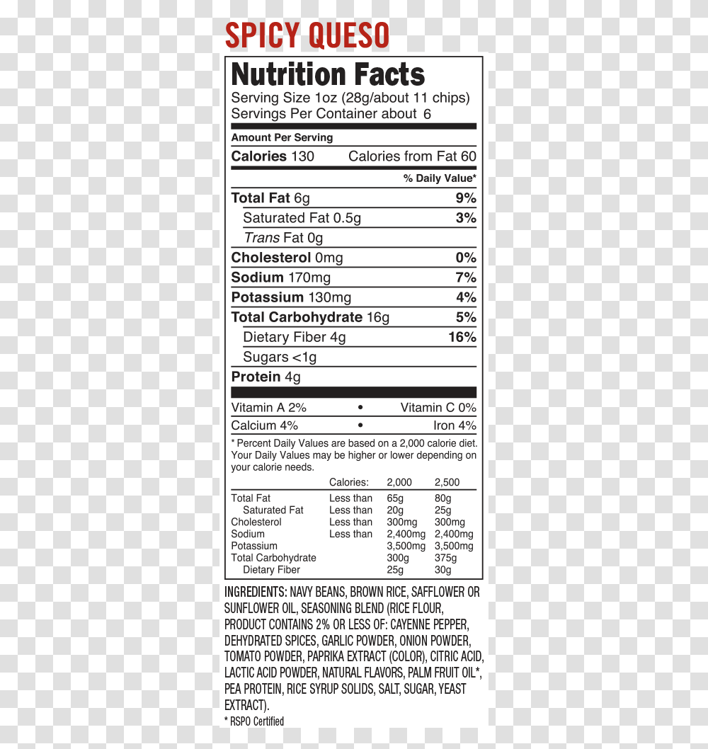 Spicy Queso Bean ChipsData Image Id Jalapeno Lime Chips Nutrition Facts, Label, Word, Number Transparent Png