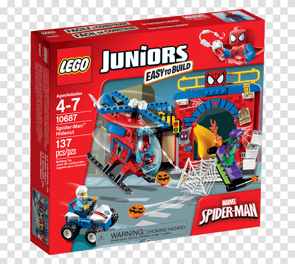 Spider Man Hideout Lego Juniors Spider Man, Person, Human, Advertisement, Robot Transparent Png