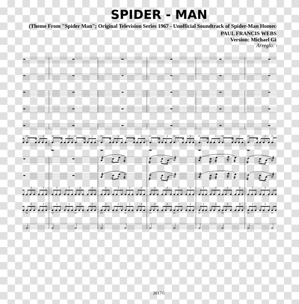 Spider Man Homecoming Sheet Music, Gray, World Of Warcraft Transparent Png