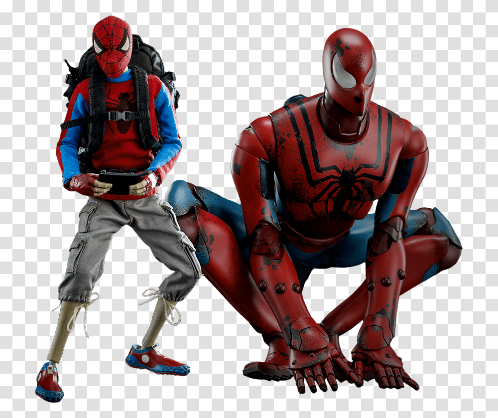Spider Man Peter Parker With Spider Bot Scale Action, Person, Helmet, People Transparent Png