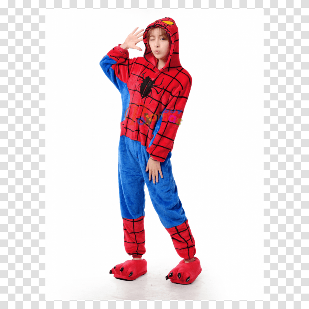 Spiderman Costume Onesies Hoodie Kigurumi Pajamas Party Wear, Person, Sleeve, Female Transparent Png